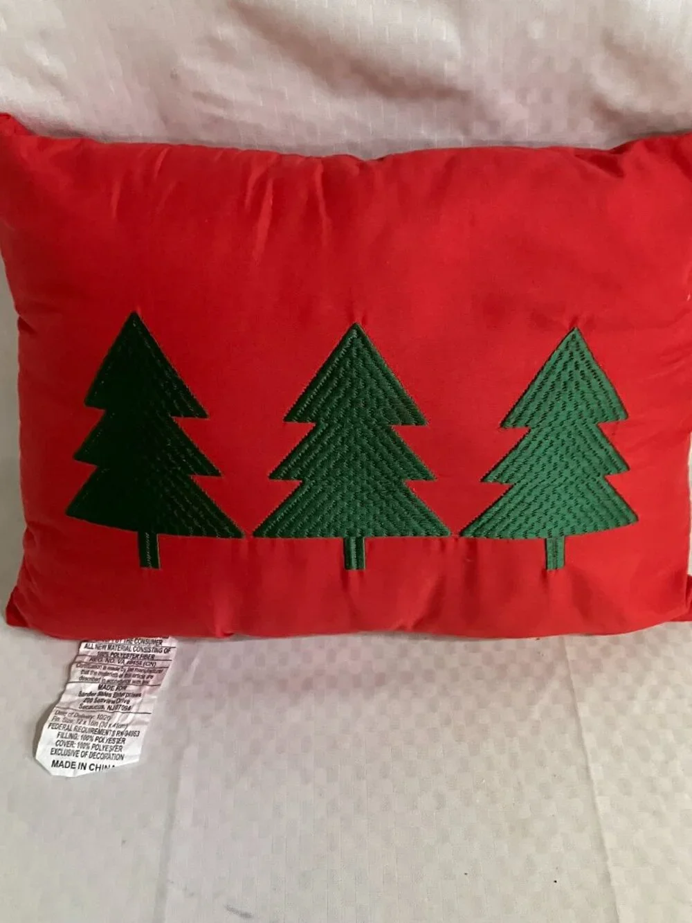 Unbranded Throw Pillow 12x16 Red Green Christmas Tree Embroidered Holiday